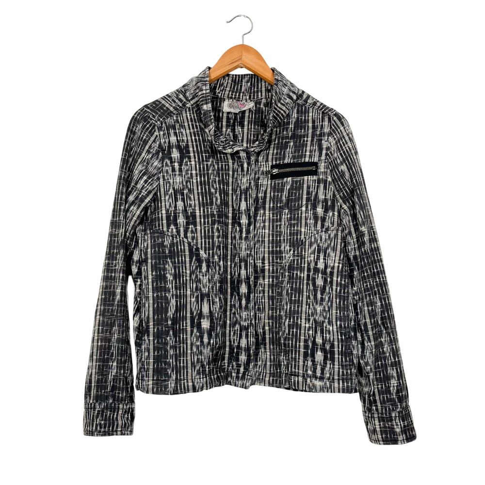 Ecote Women Cotton Lightweight Utility Bomber Jacket Sz S Black Gray Geometric